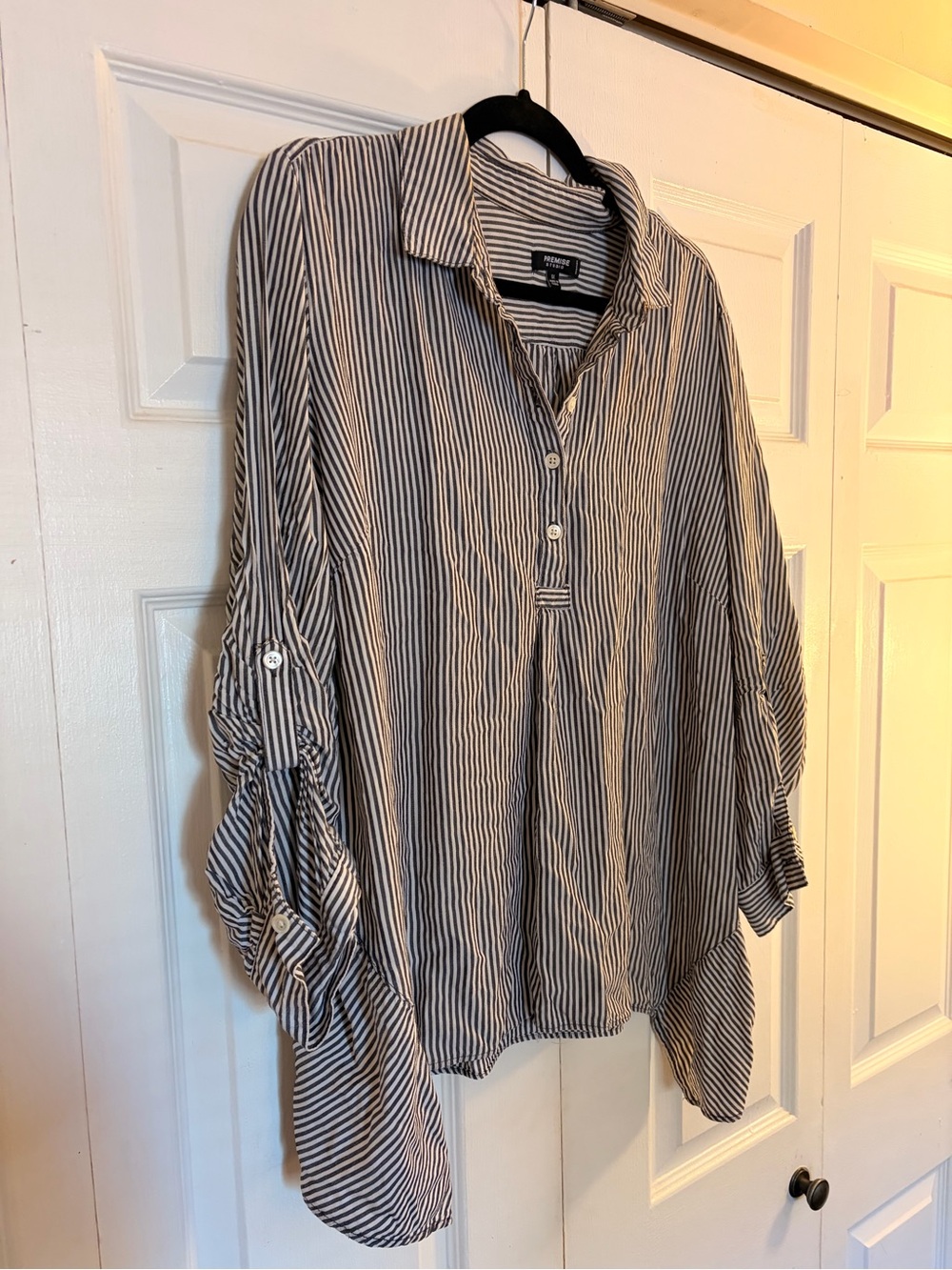 Premise Black and White Striped Button-Down Shirt